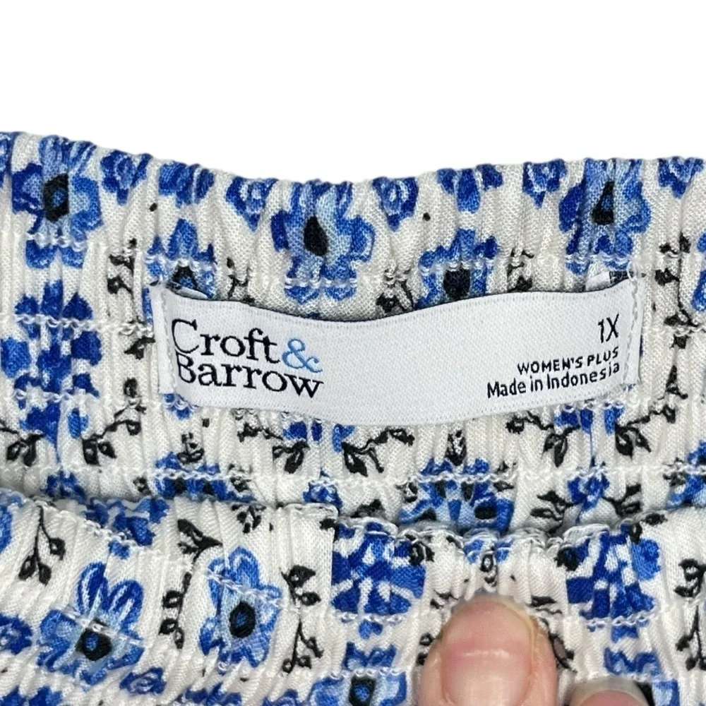 Croft & Barrow Cottagecore White & Blue Floral Elastic Waist Midi Skirt Size 1X